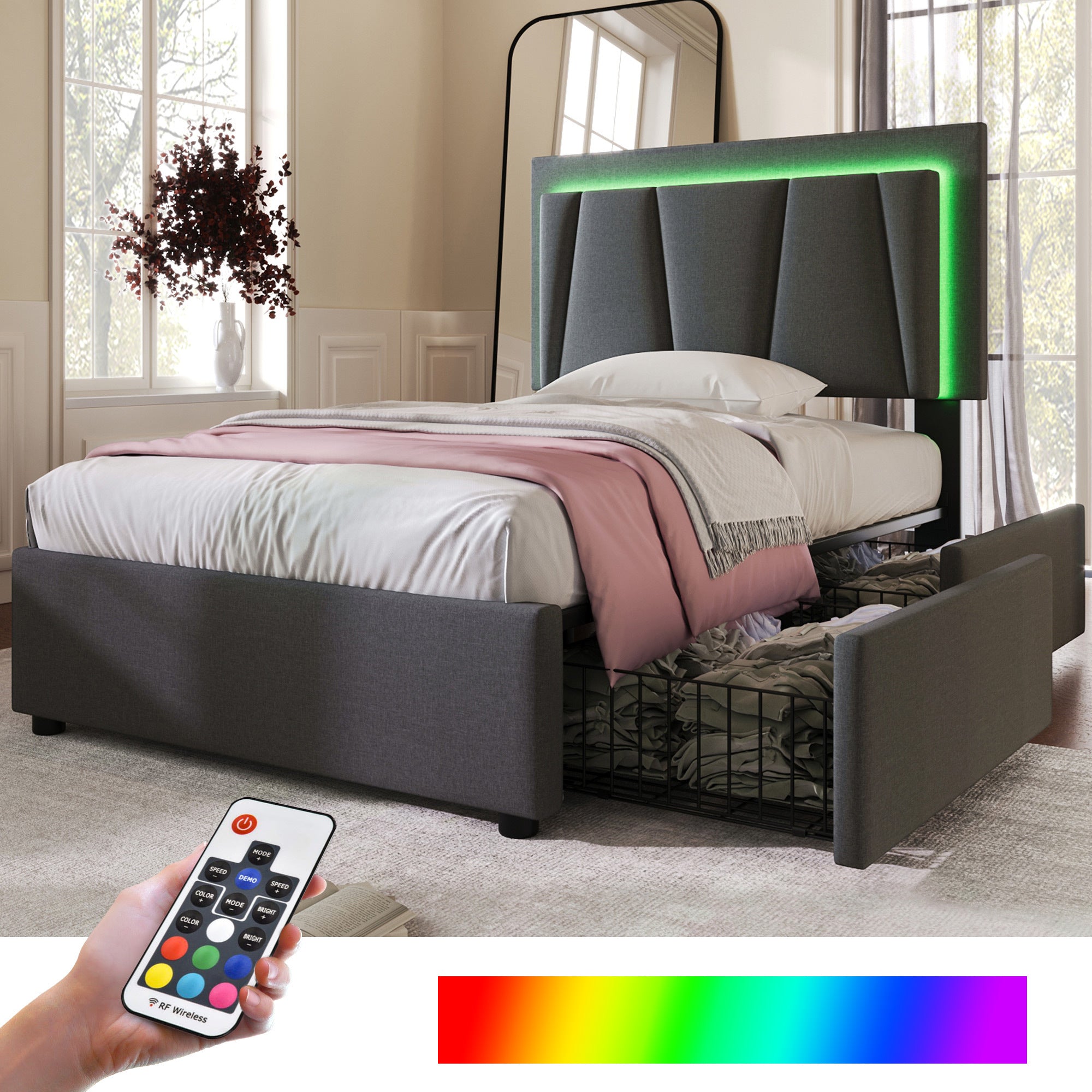 Wooden Storage Bed Frame with Storage – 90x200cm